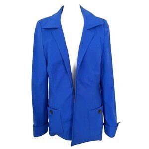 Nina McLemore Size 8 Blue Blazer Jacket Modern Open Front Stretch Office Comfort